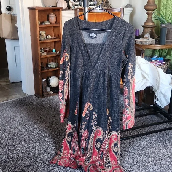 navy blue dress for baby girl Vintage Winter Dress EU 46 – Handmade Paisley Boho Hippie Dress – 1970s  Style Ornamental Pattern